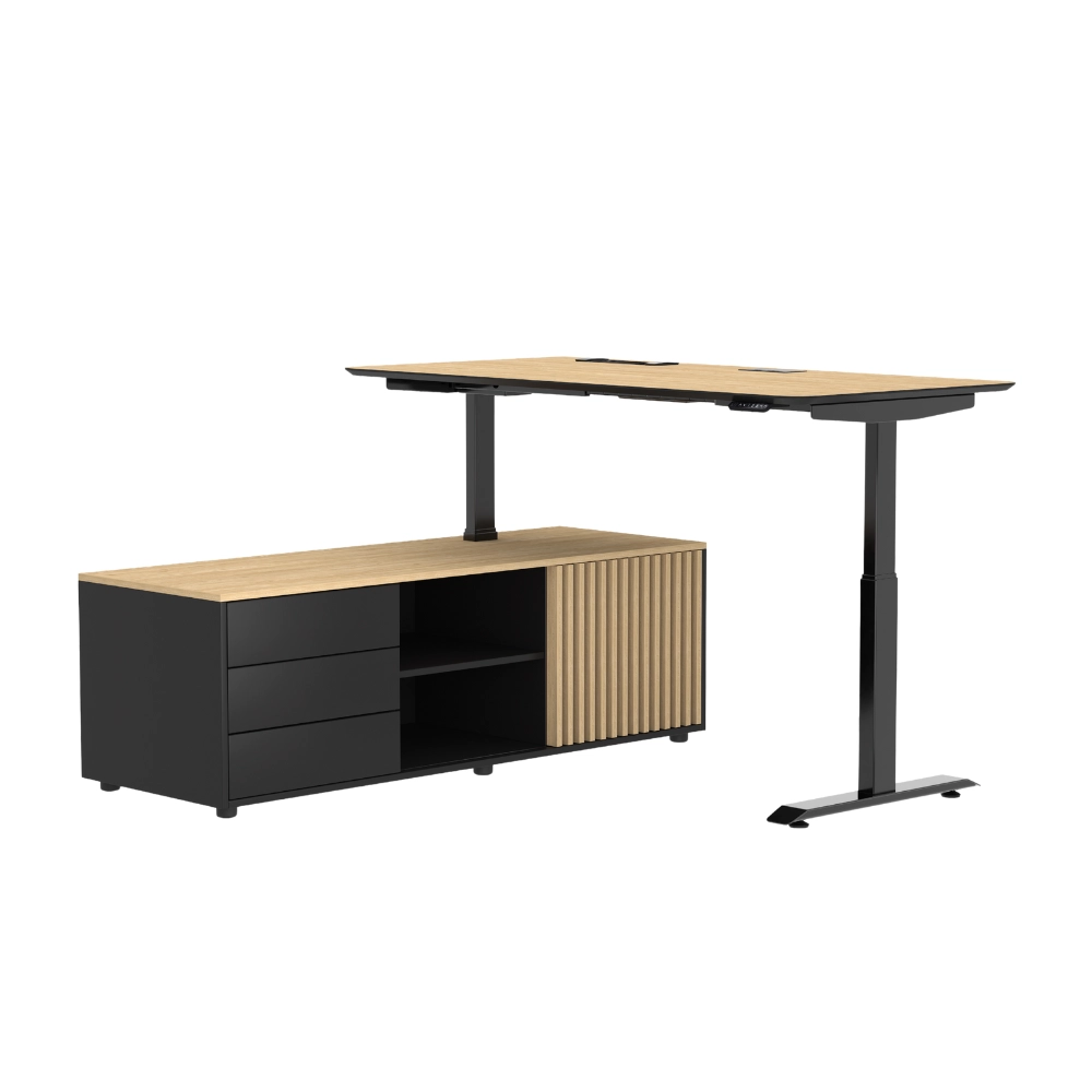 biurko regulowane premium DO (14) Nowoczesne biurko gabinetowe HERO DESK PLUS CDF z Komodą Premium Dąb Olejowany - zdjęcie główne